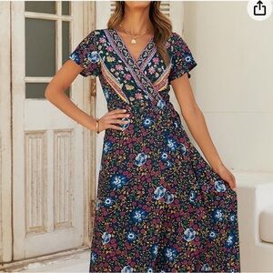 Zesica bohemian floral wrap dress (S)